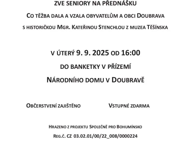 Přednáška - Co těžba dala a vzala obyvatelům a obci Doubrava