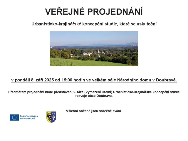 Veřejné projednání Urbanisticko-krajinářské koncepční studie